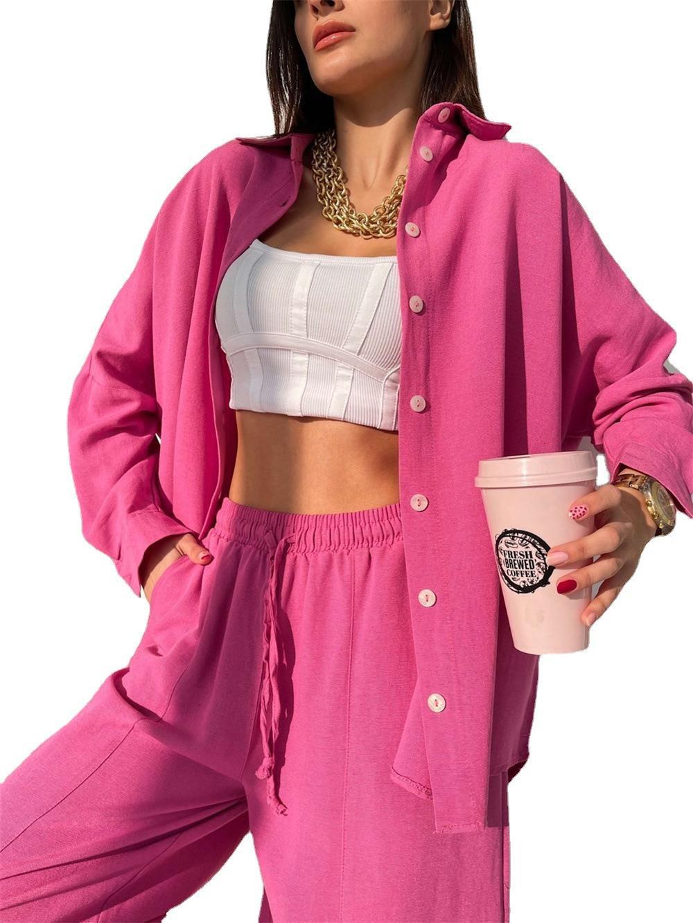 Damen lässiges Sommeroutfit mit übergroßer Bluse und weiten Hosen Stalluxe