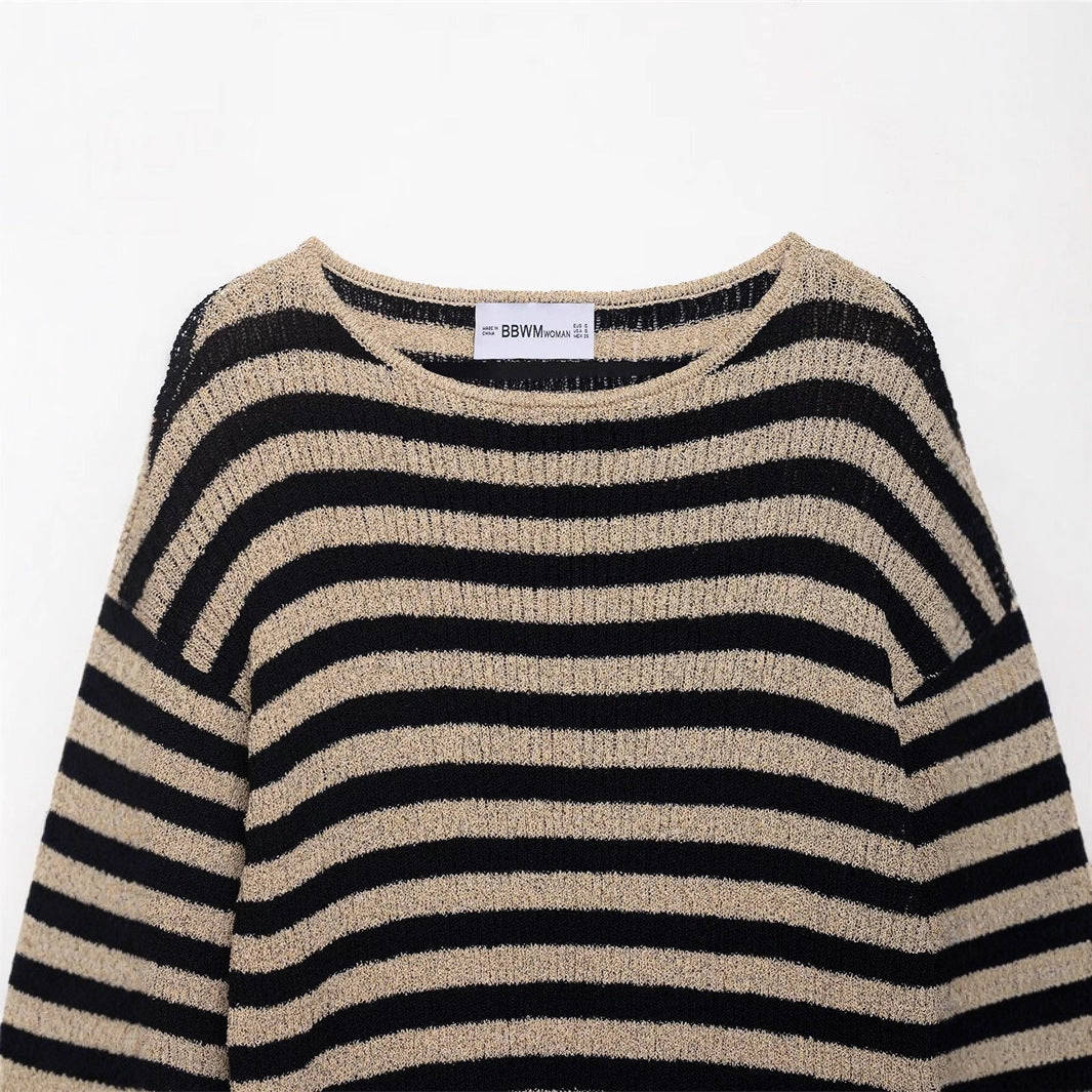 Damen lässiger Strickpullover mit breiten Streifen und weichem Material Stalluxe