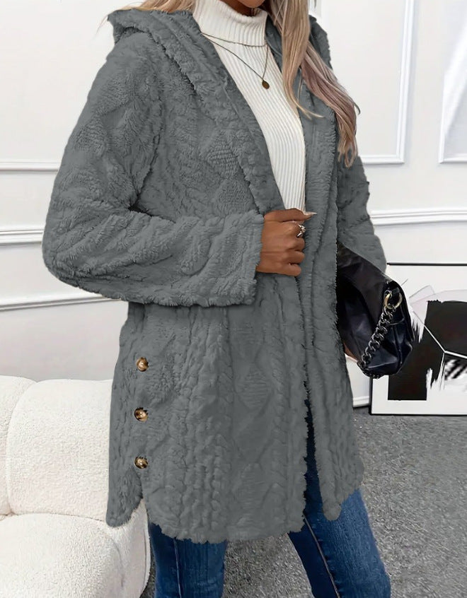 Damen Teddy-Jacke mit Kapuze und Knopfdetail Stalluxe