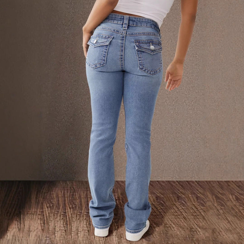 Damen Hochtaillierte Jeans mit modischem Knopfverschluss und schmalem Schnitt Stalluxe
