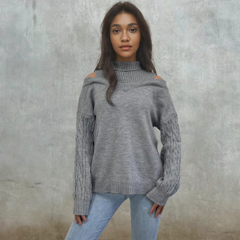 Damen Pullover mit schulterfreien Ärmeln und Zopfmuster Stalluxe