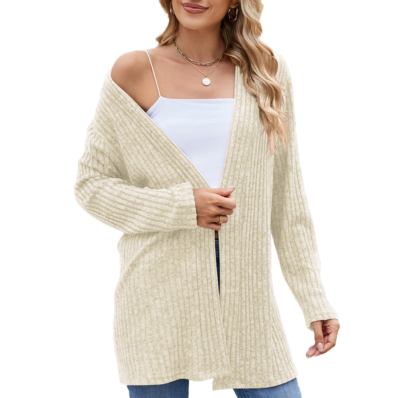 Damen elegante Strickjacke mit offenem Design und feiner Rippenstruktur Stalluxe