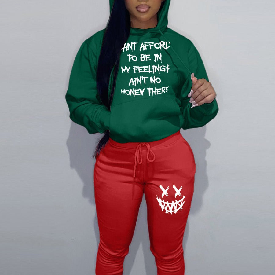 Damen lässiges Hoodie und Jogginghose Set mit einzigartigem Schriftzug und kreativen Motiven Stalluxe