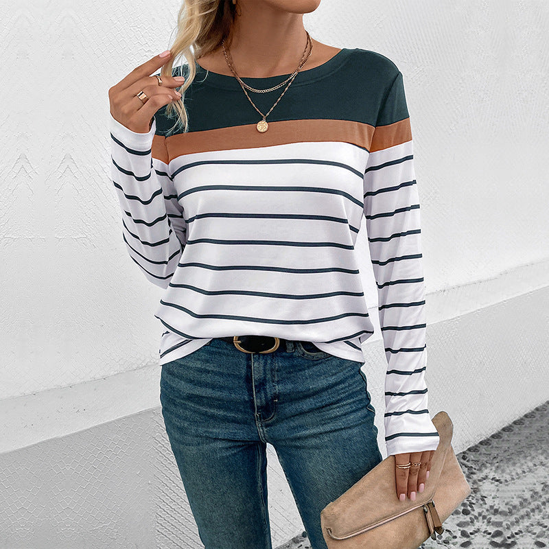 Damen gestreiftes Langarmshirt mit modischem Schnitt und elegantem Rundhalsausschnitt Stalluxe