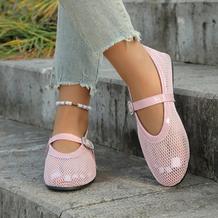 Damen elegante Ballerinas mit atmungsaktivem Netzdesign und modischem Riemchen Stalluxe