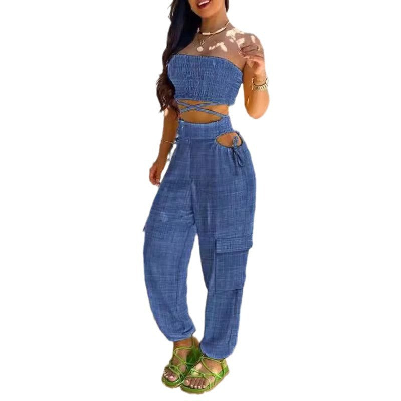 Damen Zweiteiliges Outfit mit Cropped Top und Cargo-Hose Stalluxe