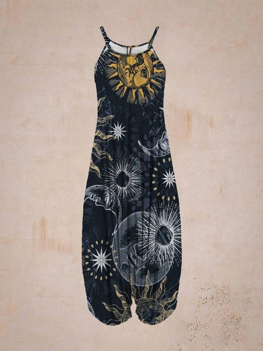 Damen entspanntes Jumpsuit mit grafischem Print und verstellbaren Trägern Stalluxe