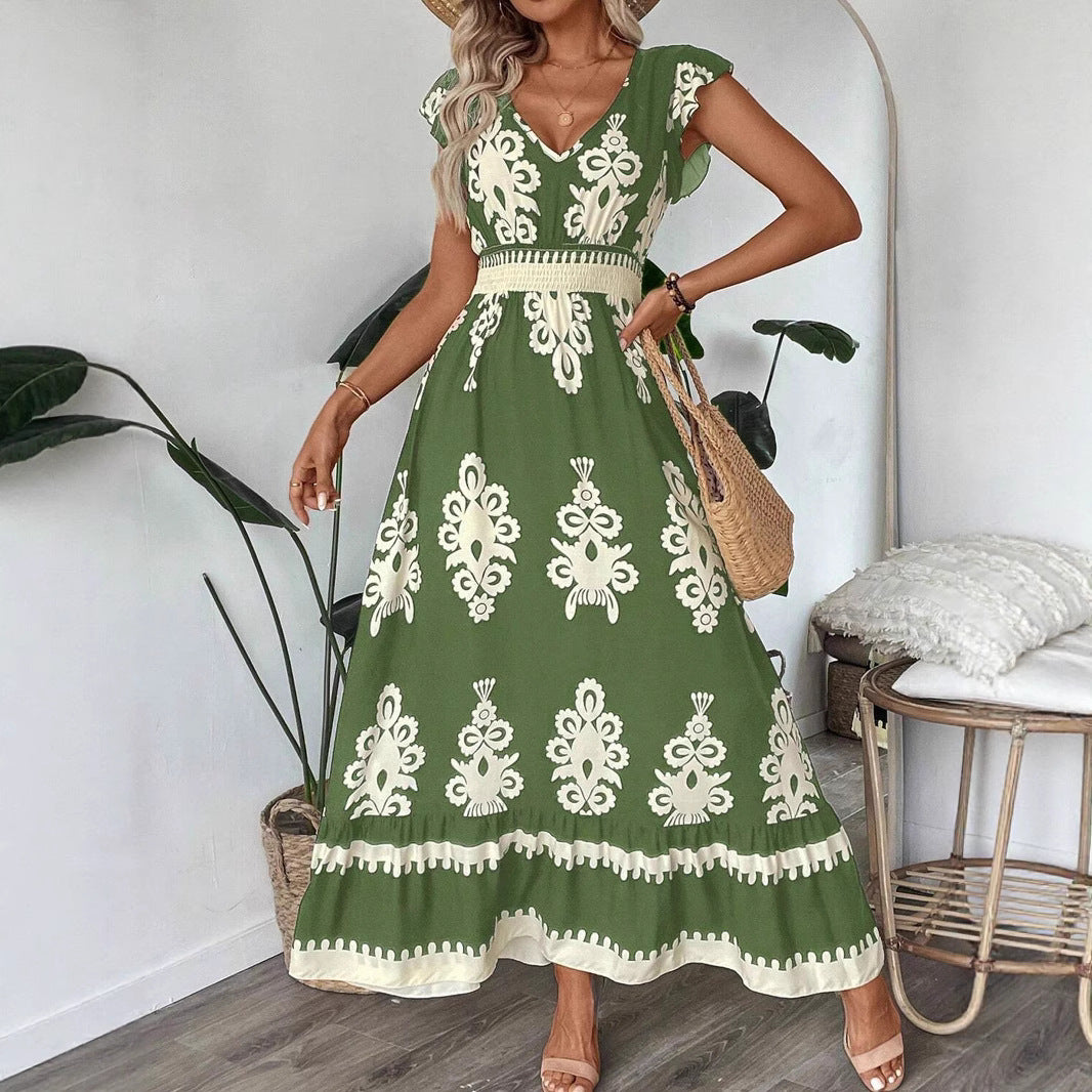 Damen Maxikleid mit floralen Mustern und dekorativem Taillengürtel Stalluxe