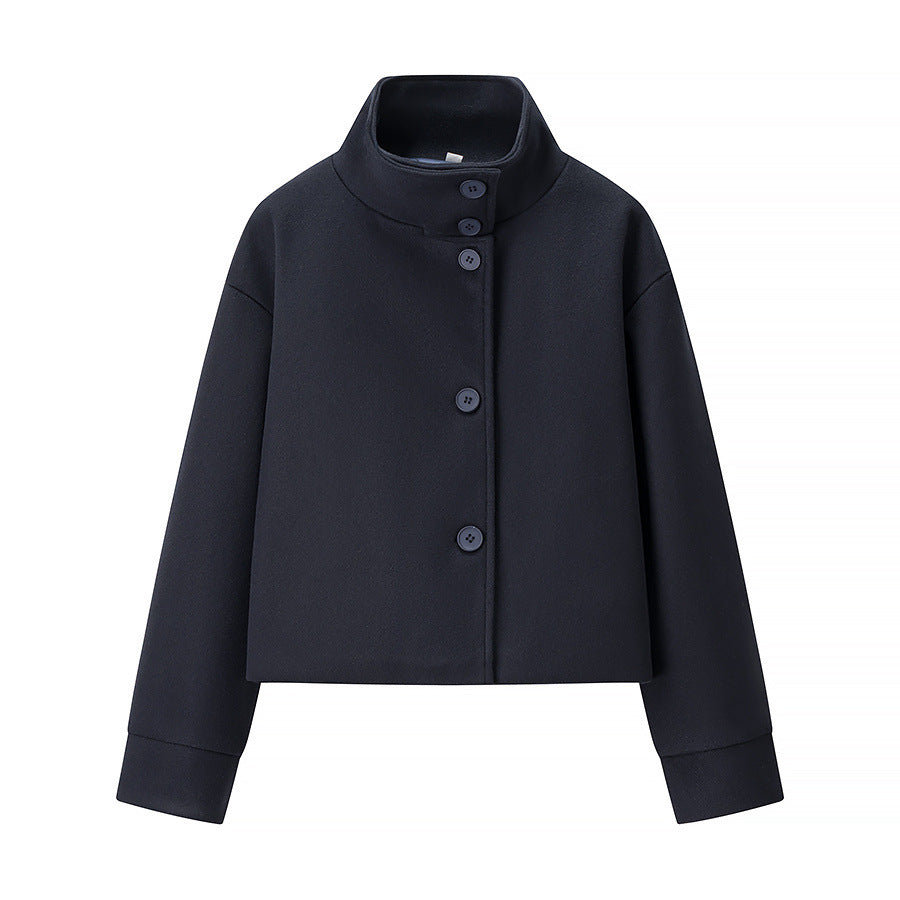 Damen trendige cropped Übergangsjacke mit elegantem Stehkragen und praktischen Knopfdetails Stalluxe