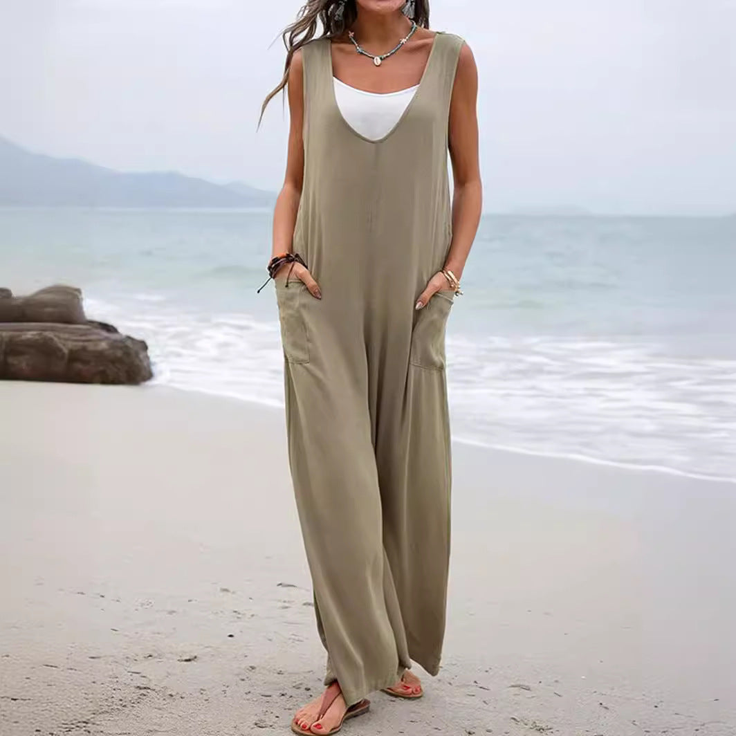 Damen Bequemer Sommeroverall mit weitem Schnitt und praktischen Taschen Stalluxe