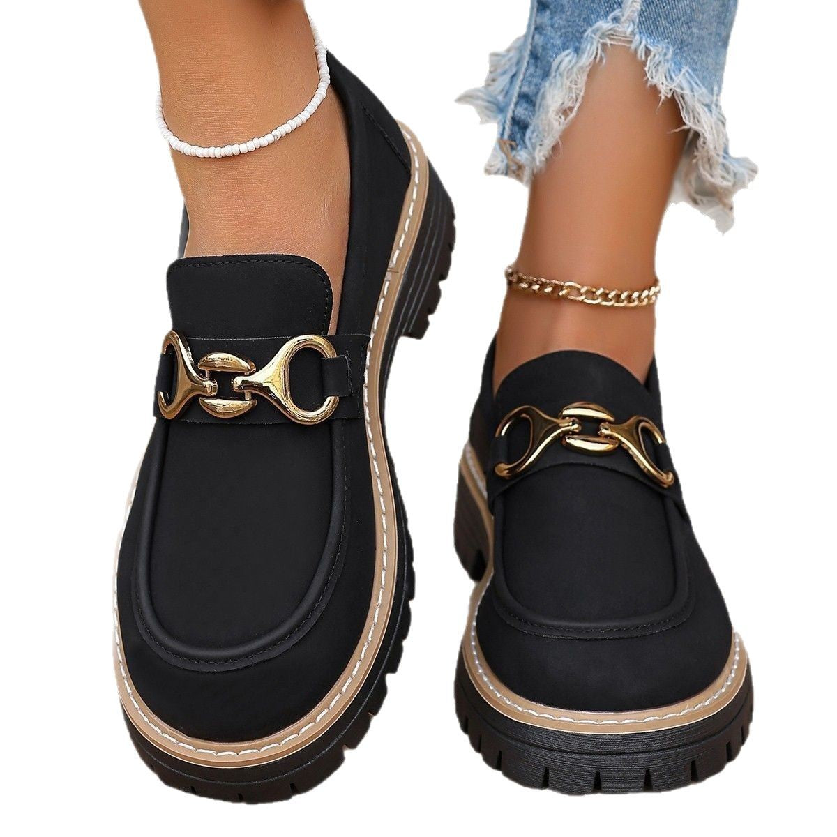 Damen Elegante Mokassins mit modischem Goldakzent und komfortabler Profilsohle Stalluxe