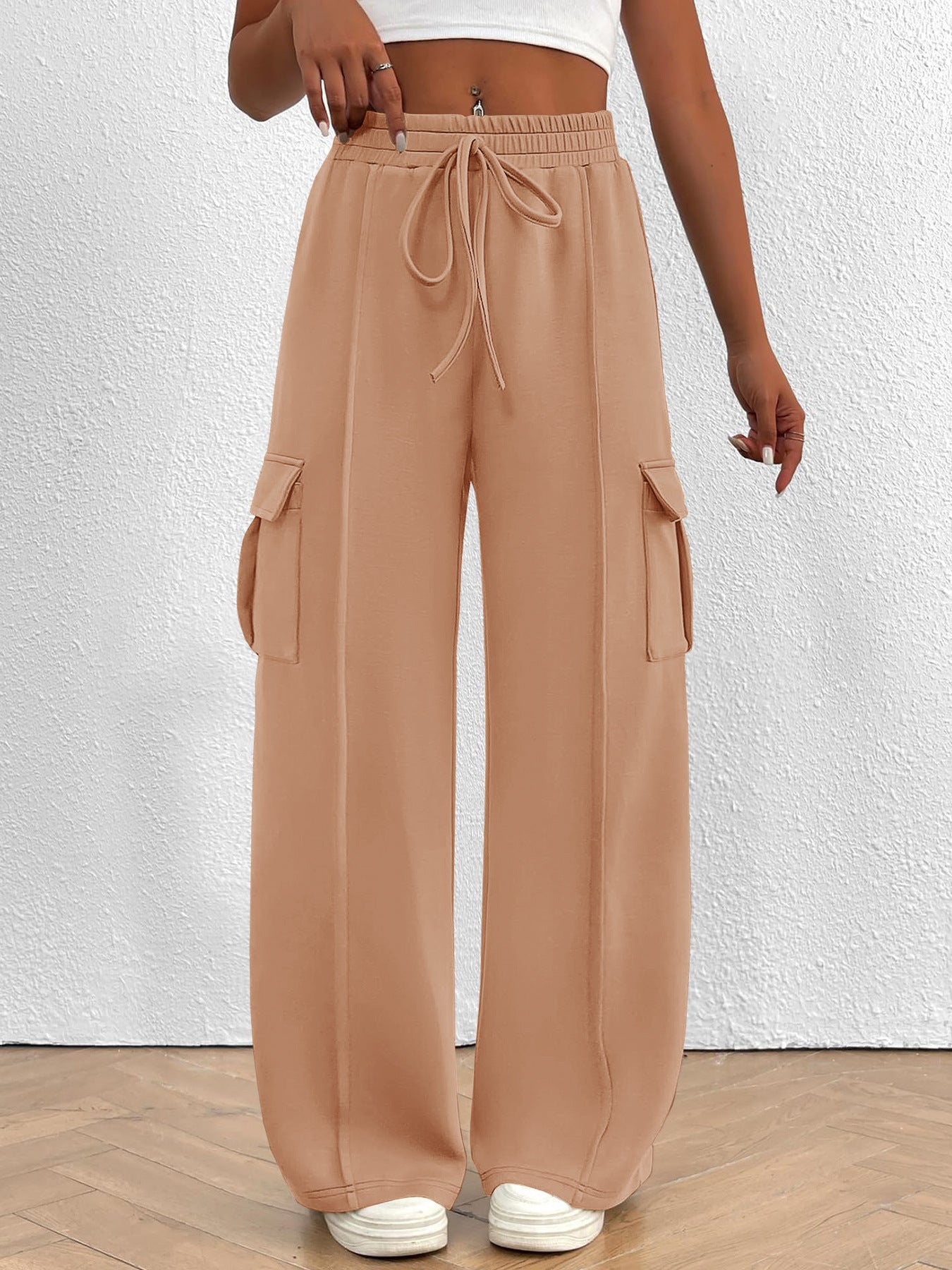 Damen weite Cargo-Hosen mit elastischem Bund und seitlichen Taschen Stalluxe