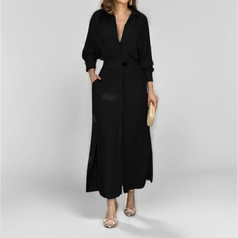Damen Hemdkleid mit Taillengürtel und seitlichen Schlitzen Stalluxe