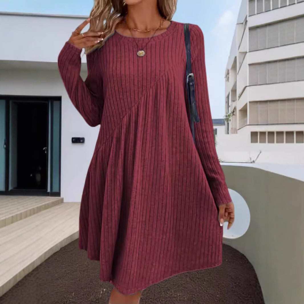 Damen lässiges Strickkleid mit long-sleeve und asymmetrischem Saum Stalluxe