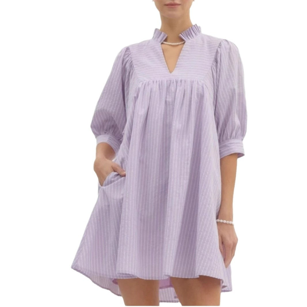 Damen Kurzarm Kleid mit modernem Stehkragen und Volant-Detail Stalluxe