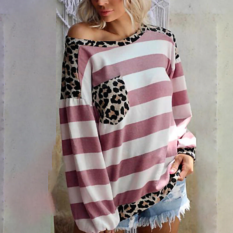 Damen lässiger Pullover mit modernem Streifenmix und Animal-Print Stalluxe