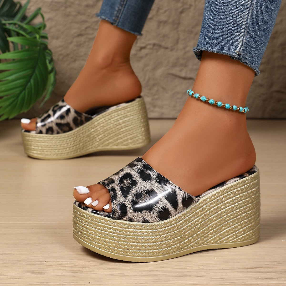 Damen Plateau-Mules mit modischem Leopardenmuster und raffiniertem Riemendesign Stalluxe