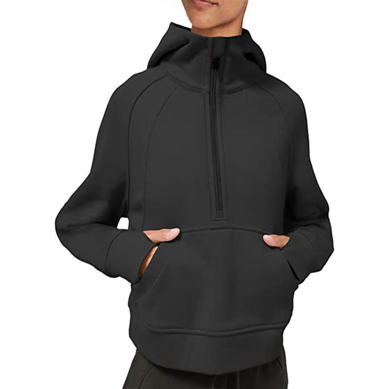 Damen sportlicher Fleece-Hoodie mit halbem Reißverschluss Stalluxe