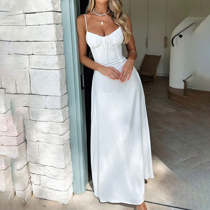 Damen Maxikleid mit verstellbaren Spaghettiträgern und charmantem Detail Stalluxe