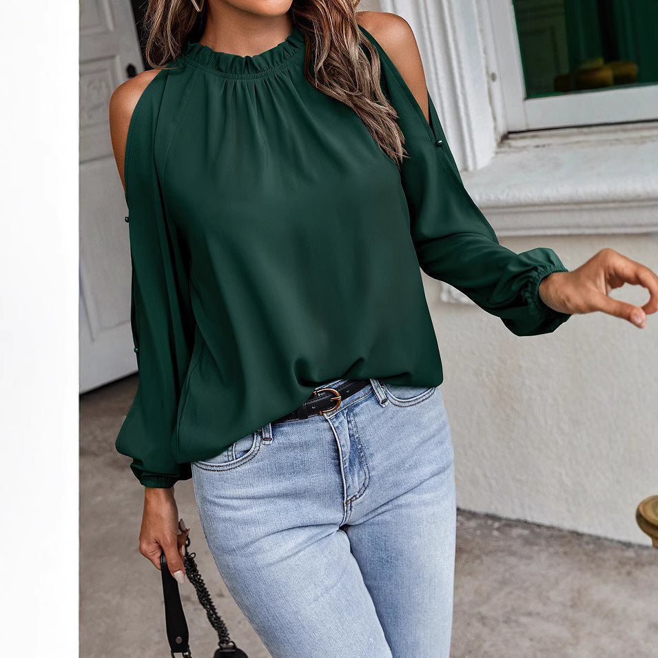 Damen trendige Bluse mit schulterfreier Gestaltung und Puffärmeln Stalluxe