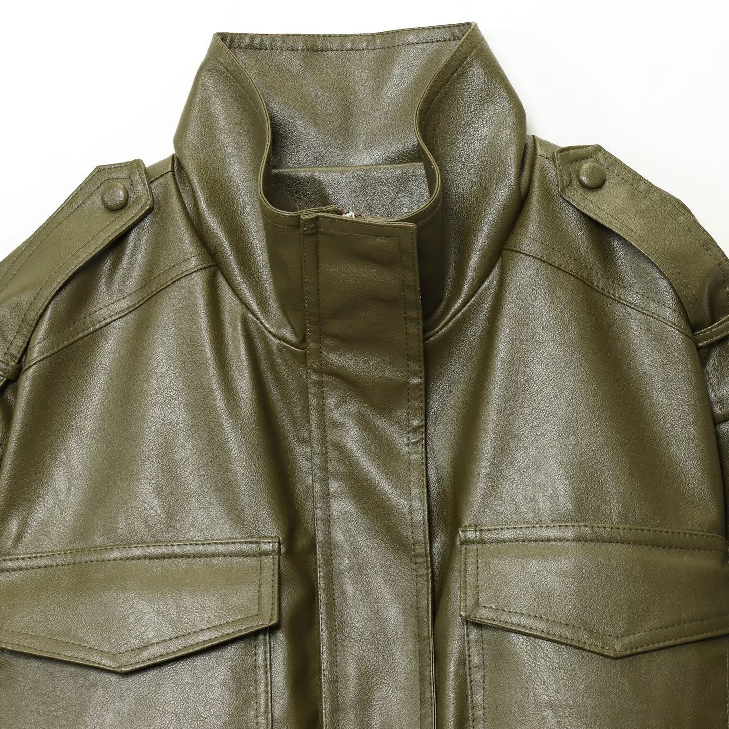 Damen modische cropped Bikerjacke mit Schulterklappen und großen Taschen Stalluxe