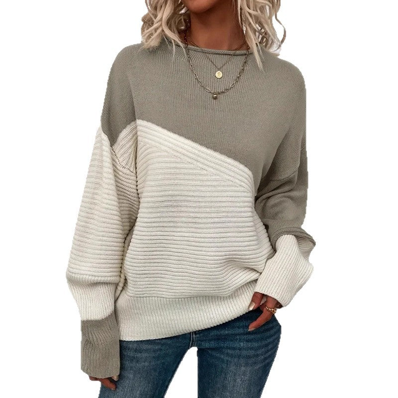 Damen lässiger Pullover mit kontrastierenden Texturen und lockerem Schnitt Stalluxe