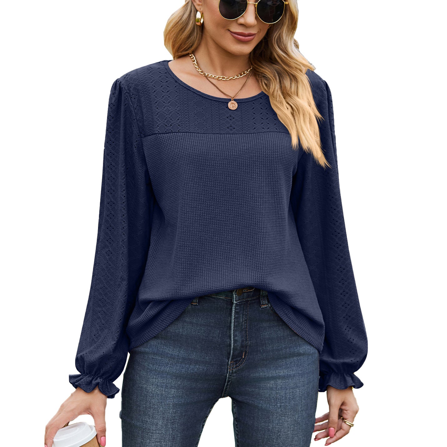 Damen Oberteil mit strukturiertem Design und eleganten Puffärmeln Stalluxe