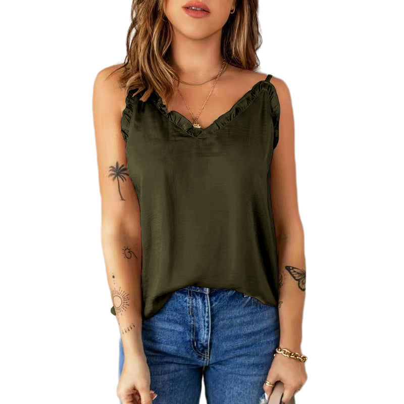 Damen lässiges Spaghetti-Top mit Rüschendetails und V-Ausschnitt Stalluxe
