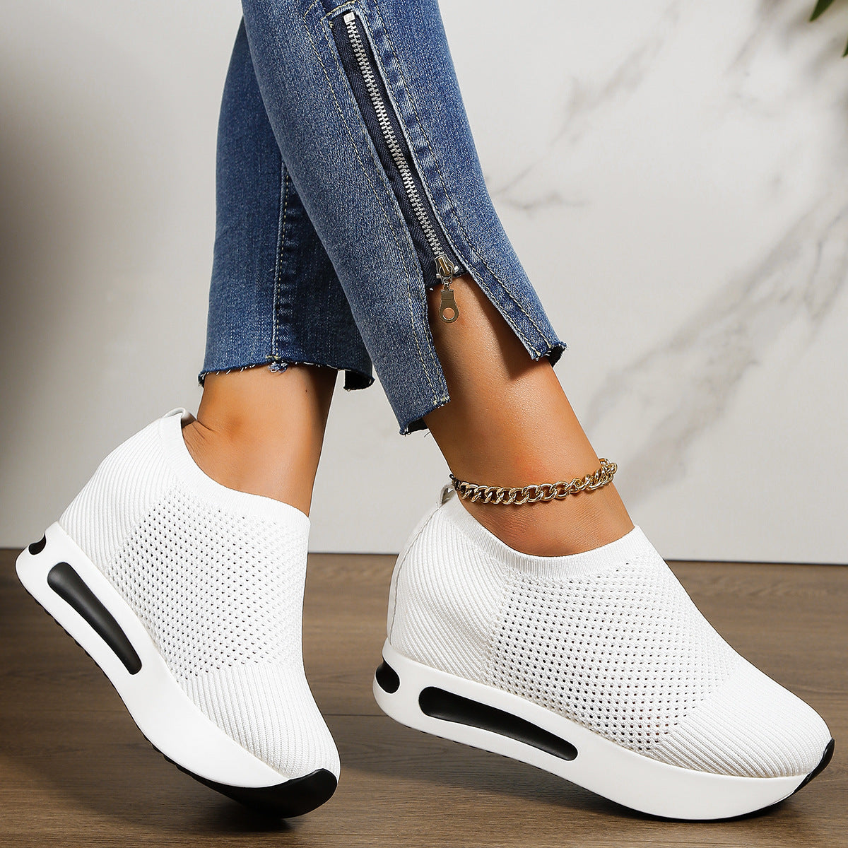 Damen atmungsaktive Wedge Sneakers Stalluxe