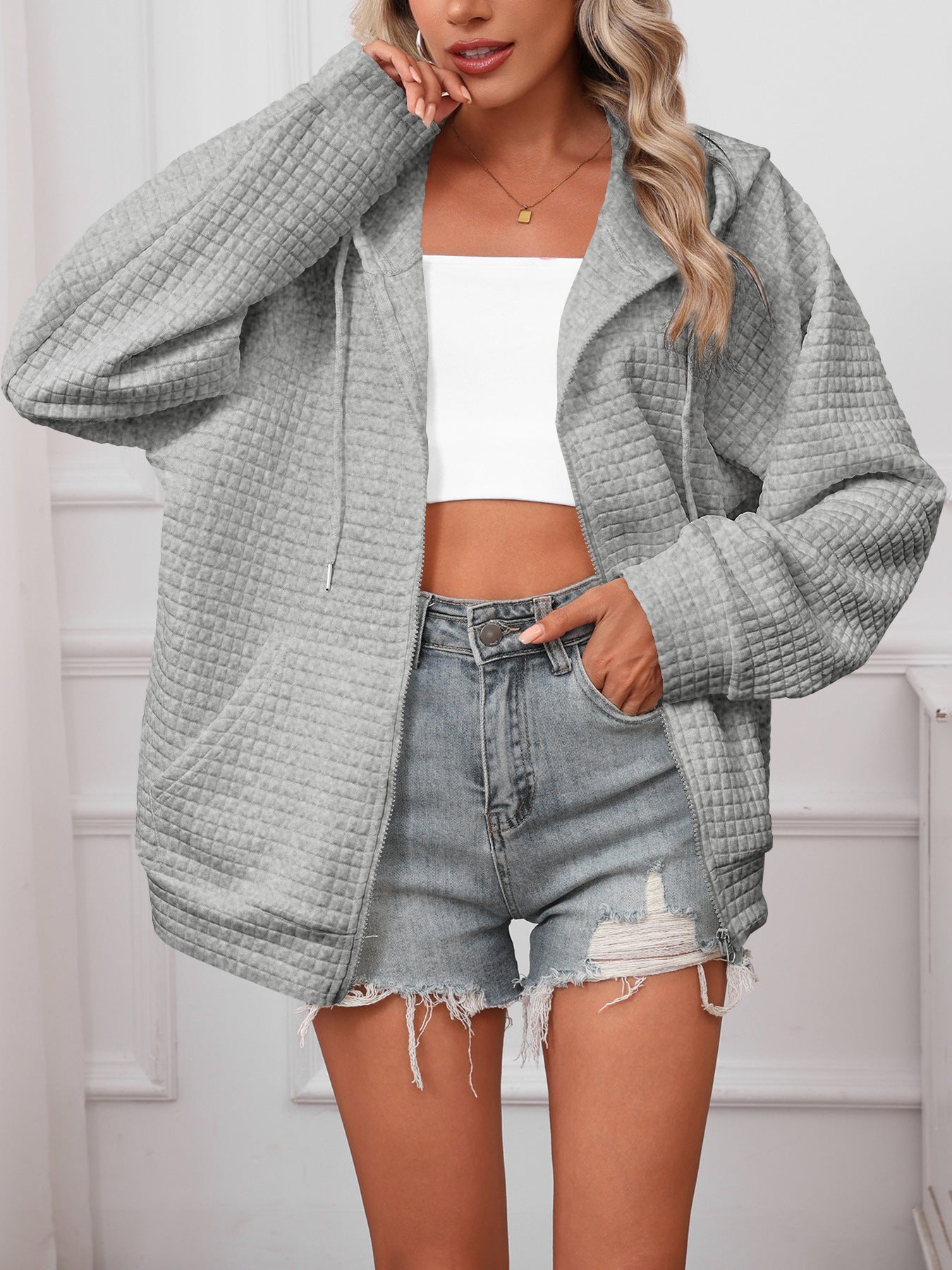 Damen Oversized Kapuzenjacke aus strukturiertem Material Stalluxe