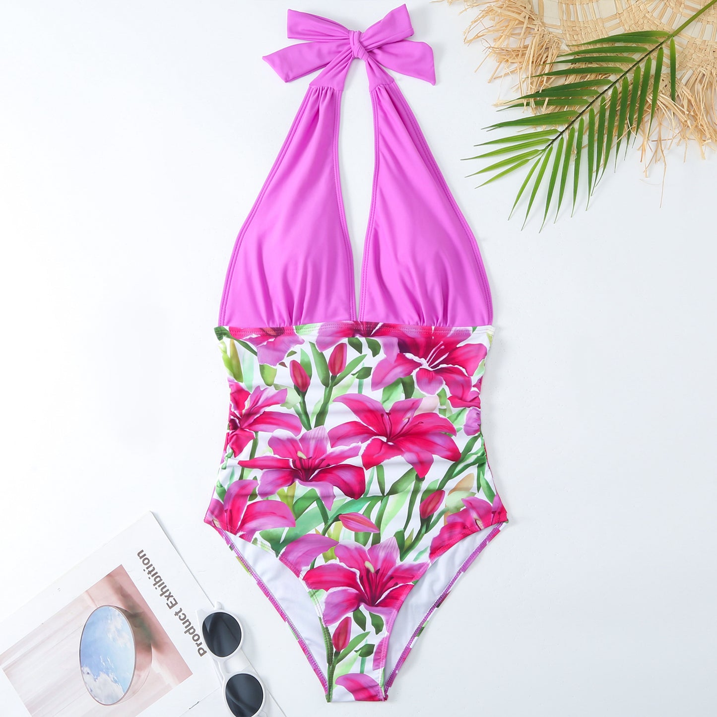 Damen Einteiliger Badeanzug mit floralem Wickelrock und tiefem Ausschnitt Stalluxe