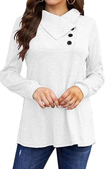 Damen Lässiges Oberteil mit asymmetrischem Kragen und Knopfdetail Stalluxe