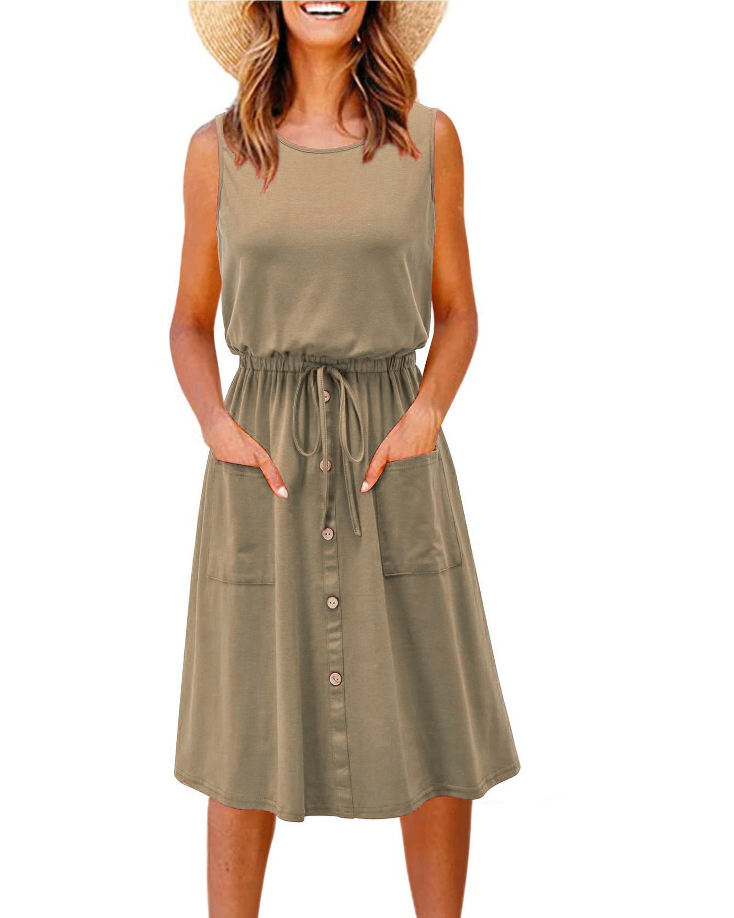 Damen Stilvolles Freizeitkleid mit Knopfdetail und praktischen Taschen Stalluxe