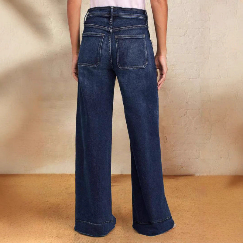 Damen Weit geschnittene Jeans mit lässigem Kordelzug und hohem Bund Stalluxe