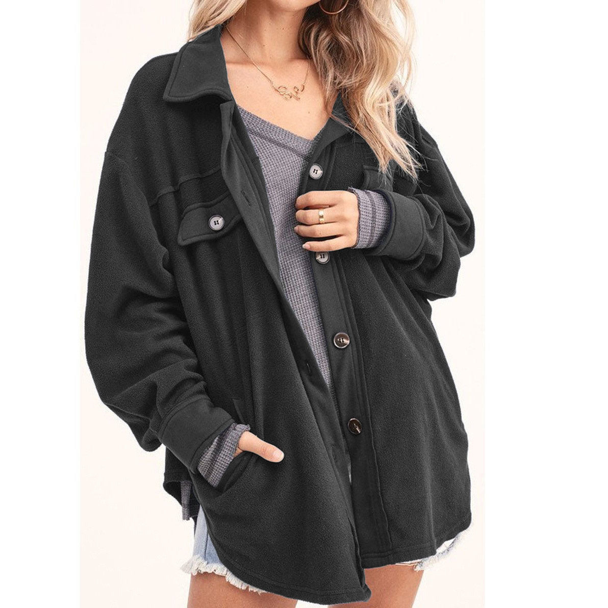 Damen lässige Overshirtjacke aus weichem Fleece Stalluxe