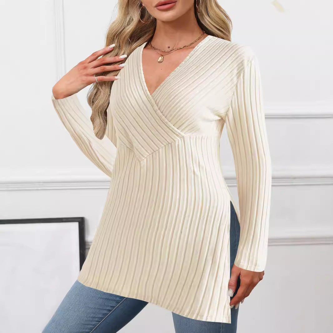 Damen Wickeloberteil mit Rippstruktur und asymmetrischem Schnitt Stalluxe