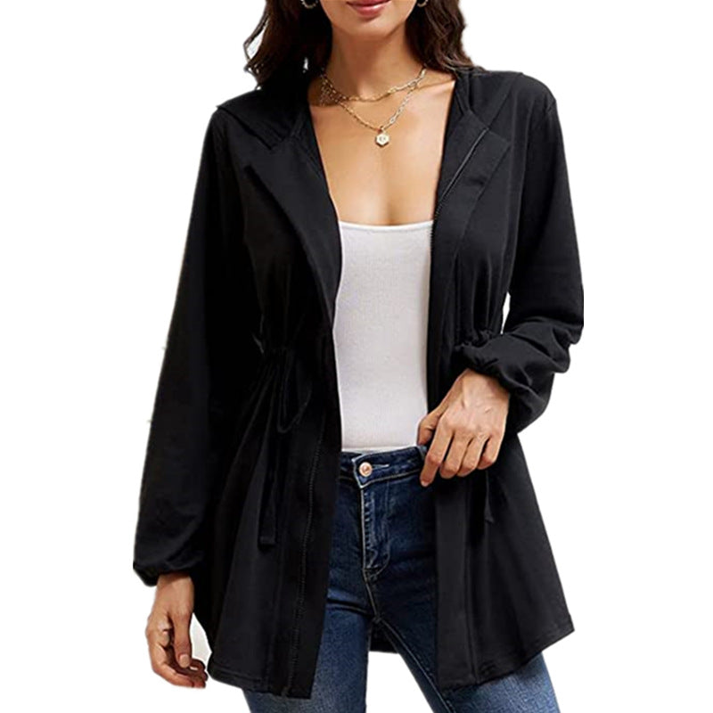 Damen lässige Oversized-Hemdjacke mit Kapuze und Taillenzug Stalluxe