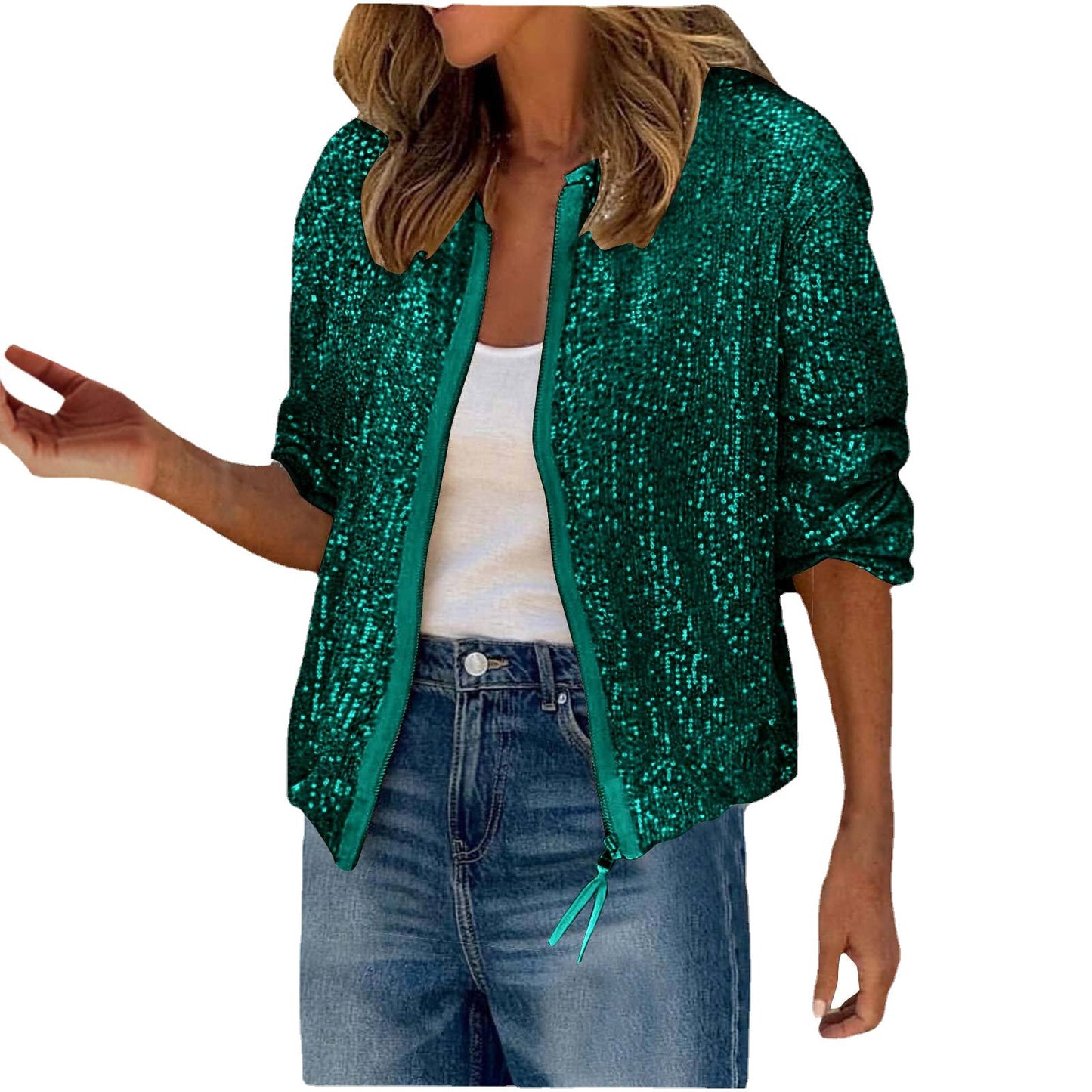 Damen Glitzernde Bomberjacke mit lässigem Schnitt und luftigen Ärmeln Stalluxe