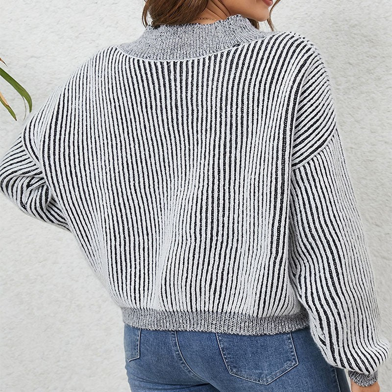 Damen Oversize-Strickpullover mit V-Ausschnitt und grafischem Streifenmuster Stalluxe