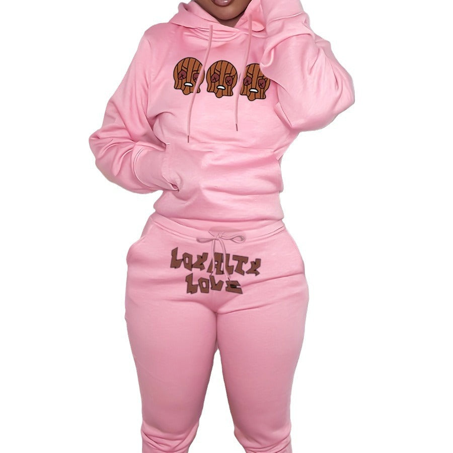 Damen Hoodie und Jogginghose Set mit kreativem Weihnachtsmotiv und bequemen Schnitt Stalluxe
