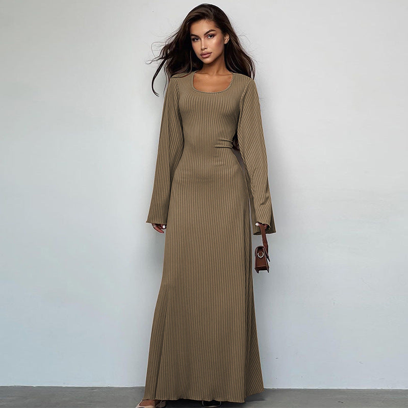 Damen Maxikleid mit langem, weitem Ärmel und elegantem Quadrat-Ausschnitt Stalluxe