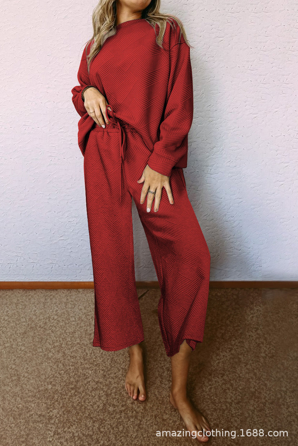 Damen Freizeitanzug mit elastischem Bund und geometrischem Muster Stalluxe