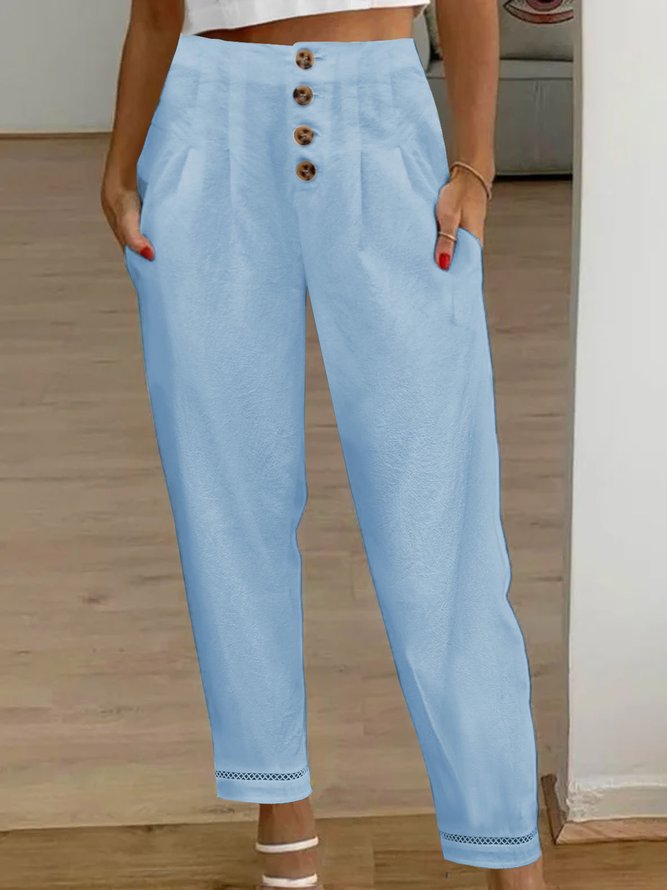 Damen High-Waist Hose mit Knopfdetails und seitlichen Taschen Stalluxe