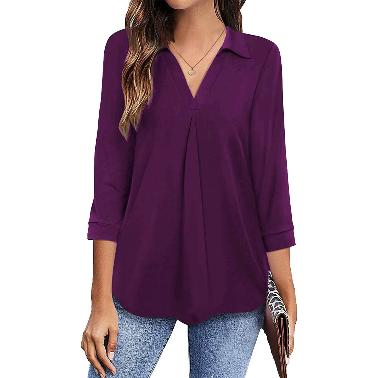 Women's Stylish Pleated V-Neck Blouse Stalluxe