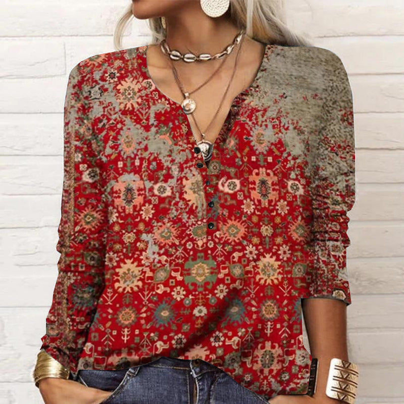Damen Langarmshirt mit floralen Mustern und Halsausschnitt Stalluxe
