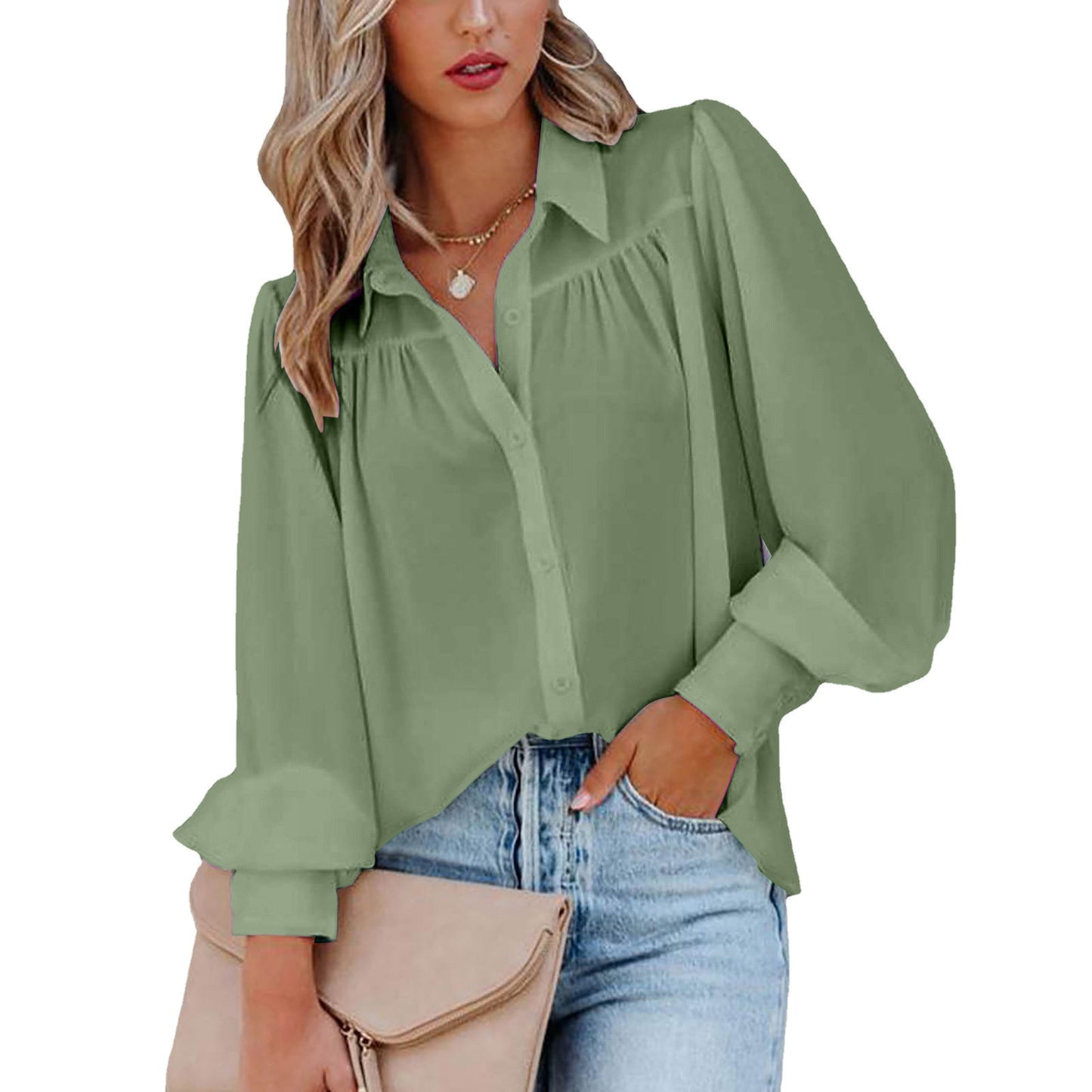Damen Modische Bluse mit voluminösen Ärmeln und Knopfleiste Stalluxe