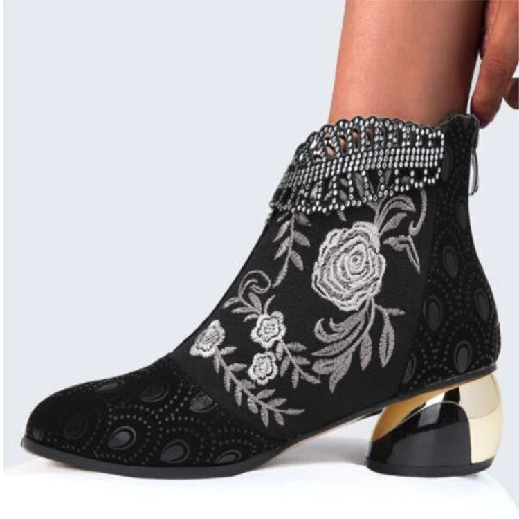 Damen Stiefeletten mit floralem Muster und glanzvollem Blockabsatz Stalluxe
