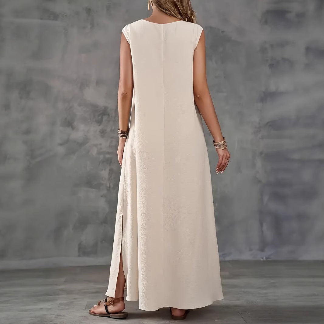 Damen Maxikleid mit schickem V-Ausschnitt und seitlichen Schlitzen Stalluxe