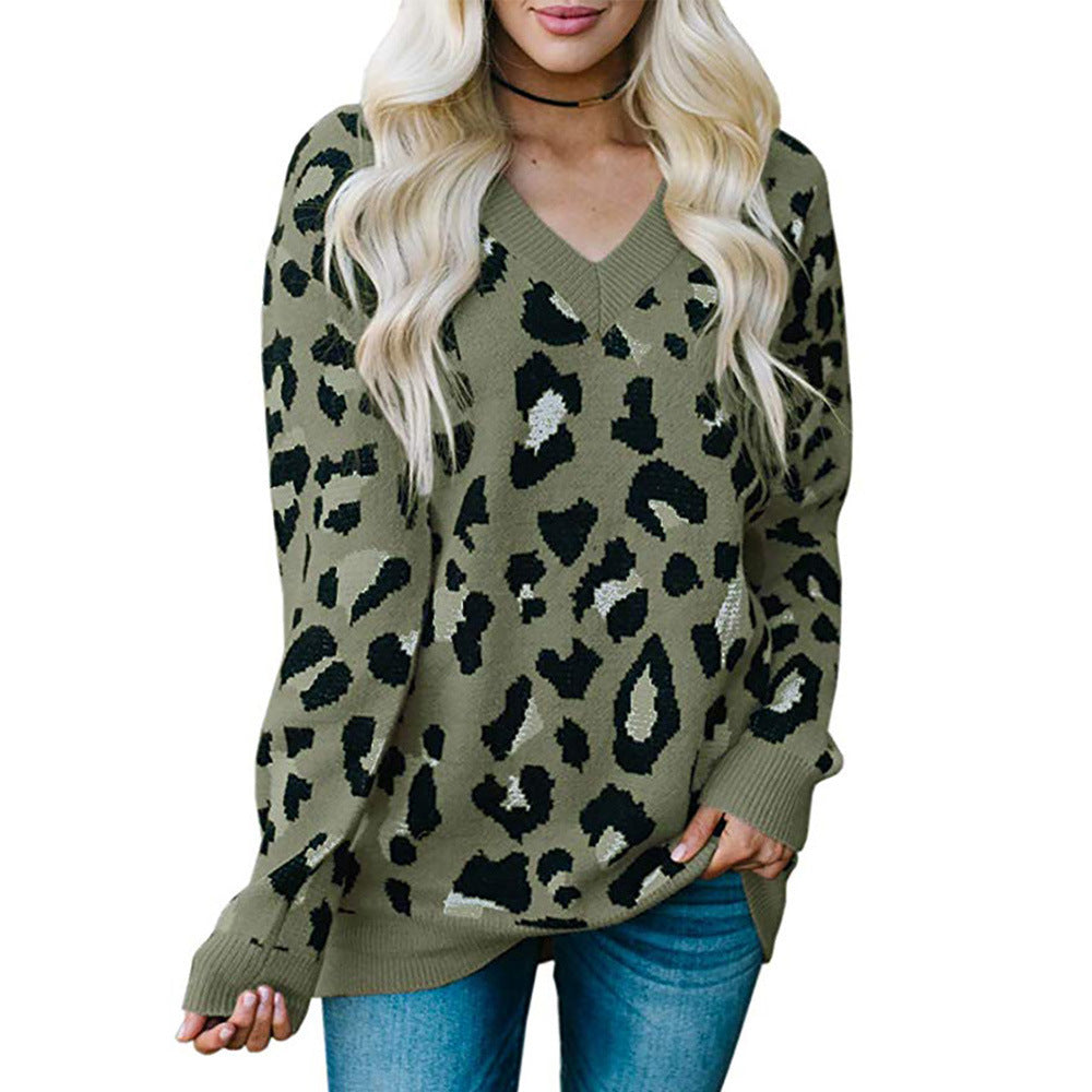 Damen Pullover mit Leopardenmuster und V-Ausschnitt Stalluxe