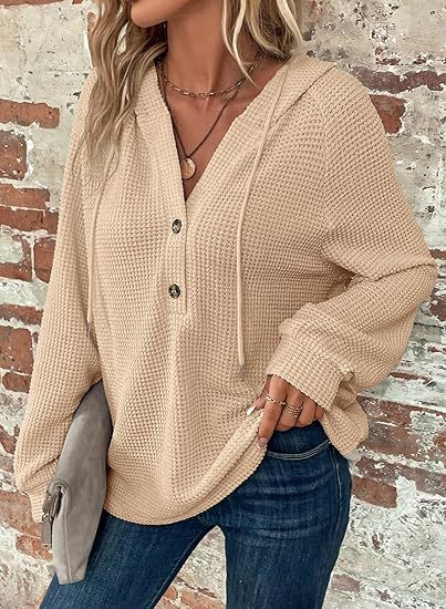 Damen lässiger Hoodie mit Knopfdetails und weit geschnittenen Ärmeln Stalluxe